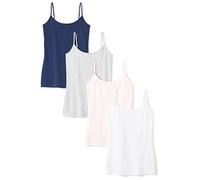 Amazon Essentials Caraco Coupe Cintrée Femme, Lot de 4, Blanc/Bleu Foncé/Gris Clair Chiné/Rose Pâle, L