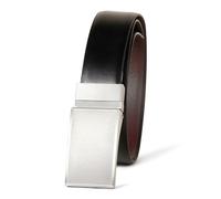 Amazon Essentials Ceinture de costume réversible en cuir, avec plaque - couleurs abandonnées Homme, Brun Châtaigne/Noir, 120
