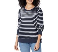 Amazon Essentials Chandail en coton molletonné à col ras-du-cou en tissu bouclette pour femme (disponible en grande taille), rayures bleu marine