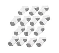 Amazon Essentials Chaussettes Basses Matelassées en Coton Mixte Enfante, 14 Paires, Blanc/Gris, S (2-4 ans)
