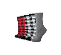 Amazon Essentials Chaussettes Chaudes Doudou Type Pantoufles Douillettes et Duveteuses Femme, 5 Paires, Rouge Multicolore, 35-42