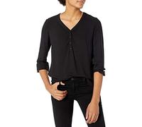 Amazon Essentials Chemise à Manches 3/4 boutonnée pour Femme, Chemisier Ample à col en V, Noir, Taille XXL