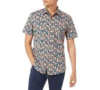 Amazon Essentials Chemise boutonnée à manches courtes pour homme, coupe ajustée, motif ananas bleu foncé, taille XXL