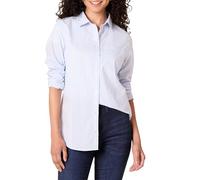 Amazon Essentials Chemise Boutonnée en Popeline à Manches Longues, Coupe Classique Femme, Bleu Français Blanc Rayures, XL