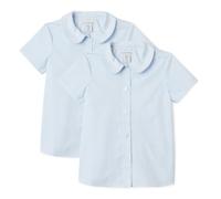 Amazon Essentials Chemise d’Uniforme Scolaire à Manches Courtes et Col Claudine, Repassage Facile Fille, Lot de 2, Bleu Clair - Lot de 2, 8-9 ans