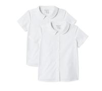 Amazon Essentials Chemise d’Uniforme Scolaire à Manches Courtes et Col Claudine, Repassage Facile Fille, Lot de 2, Blanc Vif - Lot de 2, 11-12 ans