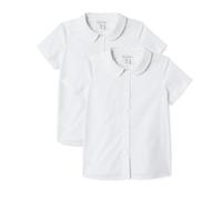 Amazon Essentials Chemise d’Uniforme Scolaire à Manches Courtes et Col Claudine, Repassage Facile Fille, Lot de 2, Blanc Vif - Lot de 2, 4 ans