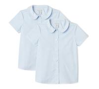 Amazon Essentials Chemise d’Uniforme Scolaire à Manches Courtes et Col Claudine, Repassage Facile Fille, Lot de 2, Bleu Clair - Lot de 2, 13-14 ans