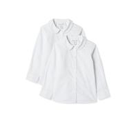 Amazon Essentials Chemise d’Uniforme Scolaire à Manches Longues et Col Claudine, Repassage Facile Fille, Lot de 2, Blanc Vif - Lot de 2, 10-11 ans