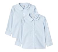 Amazon Essentials Chemise d’Uniforme Scolaire à Manches Longues et Col Claudine, Repassage Facile Fille, Lot de 2, Bleu Clair - Lot de 2, 5-6 ans