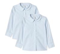 Amazon Essentials Chemise d’Uniforme Scolaire à Manches Longues et Col Claudine, Repassage Facile Fille, Lot de 2, Bleu Clair - Lot de 2, 8-9 ans