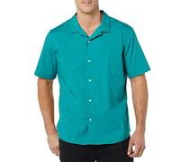 Amazon Essentials Chemise de Vacances boutonnée en Coton pour Homme, Manches Courtes, Bleu Sarcelle, Taille L