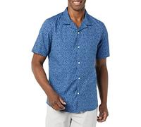 Amazon Essentials Chemise de Vacances boutonnée en Coton pour Homme, Manches Courtes, imprimé Feuilles de Palmier Indigo, Taille XXL