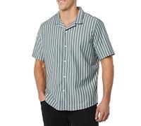 Amazon Essentials Chemise de Vacances boutonnée en Coton pour Homme, Manches Courtes, Rayures Bleues, Taille L