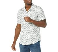 Amazon Essentials Chemise de Vacances en Coton pour Homme, Manches Courtes Coupe ajustée, imprimé Oiseau Bleu Clair, Taille L