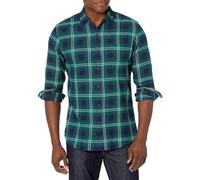 Amazon Essentials Chemise en flanelle à carreaux à manches longues pour homme, coupe ajustée ,Navy/Green Ombre,US S (EU S)