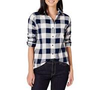Amazon Essentials Chemise en Flanelle à Carreaux Légère, Manches Longues, Coupe Classique Femme, Bleu Marine Carreaux Lainés, M