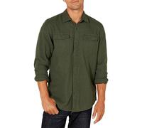 Amazon Essentials Chemise en Flanelle, à Manches Longues, Deux Poches, Coupe Standard Homme, Vert Olive Chiné, L