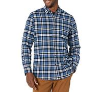 Amazon Essentials Chemise en flanelle à manches longues Homme, Blanc Bleu Écossais, S
