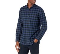 Amazon Essentials Chemise en flanelle à manches longues Homme, Bleu Noir Carreaux Lainés, L