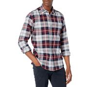 Amazon Essentials Chemise en flanelle à manches longues Homme, Bordeaux Gris Écossais, XS