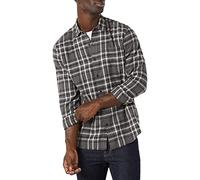 Amazon Essentials Chemise en flanelle à manches longues Homme, Gris Écossais, S