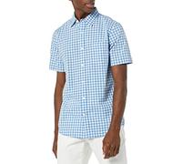Amazon Essentials Chemise en Popeline à Manches Courtes Coupe Ajustée Homme, Bleu Clair Blanc Motif Vichy, S