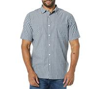 Amazon Essentials Chemise en Popeline à Manches Courtes Coupe Ajustée Homme, Bleu Marine Blanc Rayures, XL