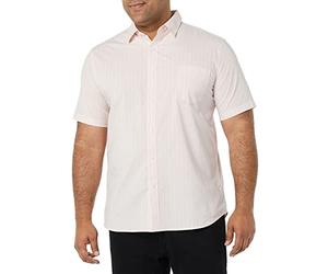 Amazon Essentials Chemise en Popeline à Manches Courtes Coupe Ajustée Homme, Rose Double Rayure, XS