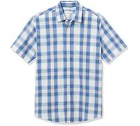 Amazon Essentials Chemise en Popeline à Manches Courtes Coupe Régulière Homme, Bleu À Carreaux, XS