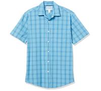 Amazon Essentials Chemise en Popeline à Manches Courtes Coupe Régulière Homme, Bleu Blanc Écossais, XXL