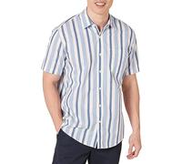 Amazon Essentials Chemise en Popeline à Manches Courtes Coupe Régulière Homme, Bleu Blanc Rayures, M