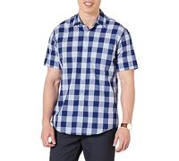Amazon Essentials Chemise en Popeline à Manches Courtes Coupe Régulière Homme, Bleu Carreaux Western, XS