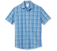 Amazon Essentials Chemise en Popeline à Manches Courtes Coupe Régulière Homme, Bleu des Mers du Sud À Carreaux, XS