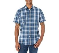 Amazon Essentials Chemise en Popeline à Manches Courtes Coupe Régulière Homme, Bleu Marine Moyen Plaid, XXL