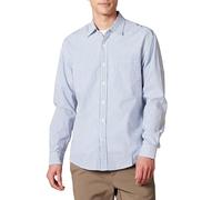 Amazon Essentials Chemise en Popeline à Manches Longues Coupe Ajustée Homme, Blanc Bleu Rayures Verticales, L
