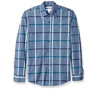Amazon Essentials Chemise en Popeline à Manches Longues Coupe Ajustée Homme, Bleu Jean Grand Plaid, L