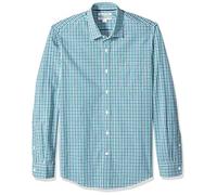 Amazon Essentials Chemise en Popeline à Manches Longues Coupe Ajustée Homme, Bleu Vert Motif Vichy, M