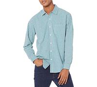 Amazon Essentials Chemise en Popeline à Manches Longues, Style Décontracté, Coupe Standard Homme, Bleu Vert Motif Vichy, XL