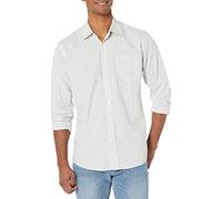 Amazon Essentials Chemise en Popeline à Manches Longues, Style Décontracté, Coupe Standard Homme, Gris Clair Blanc À Carreaux, XS