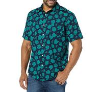 Amazon Essentials Chemise en Popeline Extensible à Manches Courtes (Grandes Tailles Disponibles) Homme, Bleu Marine Imprimé Feuilles, M