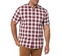 Amazon Essentials Chemise en popeline extensible à manches courtes (grandes tailles disponibles) Homme, Rouge Blanc Écossais, XXL Grande taille