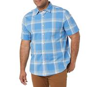Amazon Essentials Chemise en popeline extensible à manches courtes (grandes tailles disponibles) Homme, Bleu Pêche Écossais, 4XL Grande taille Taille Tall