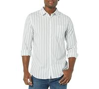 Amazon Essentials Chemise en Popeline Extensible À Manches Longues Et Coupe Ajustée Homme, Bleu Blanc Rayures, S