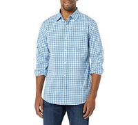 Amazon Essentials Chemise en Popeline Extensible À Manches Longues Et Coupe Ajustée Homme, Bleu Clair Blanc Motif Vichy, M