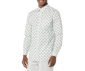 Amazon Essentials Chemise en Popeline Extensible À Manches Longues Et Coupe Ajustée Homme, Bleu Clair Imprimé Oiseau, XS