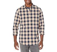 Amazon Essentials Chemise en Popeline Extensible À Manches Longues Et Coupe Ajustée Homme, Bleu Marine Pêche Écossais, XS