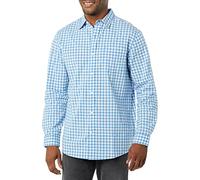 Amazon Essentials Chemise en Popeline Extensible À Manches Longues Et Coupe Standard Homme, Bleu Clair Blanc Motif Vichy, XS