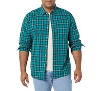 Amazon Essentials Chemise en Popeline Extensible À Manches Longues Et Coupe Standard Homme, Or Vert À Carreaux, XS
