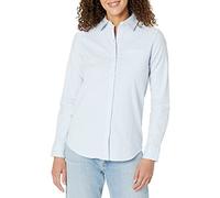 Amazon Essentials Chemise en Tissu Oxford Extensible boutonnée à Manches Longues (Grandes Tailles Disponibles) Femme, Bleu Blanc Rayures Verticales, M
